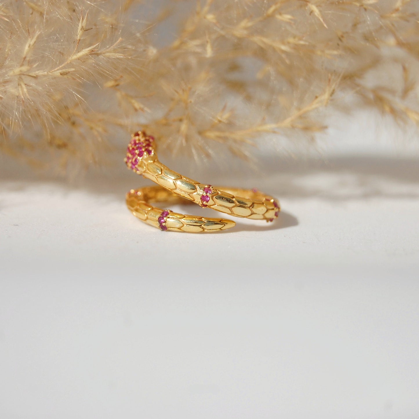 Ruby Gold Plated Snake Ring