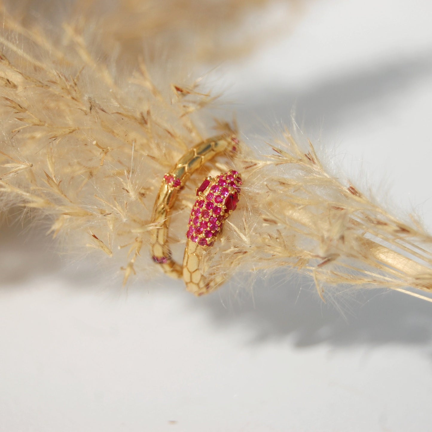 Ruby Gold Plated Snake Ring
