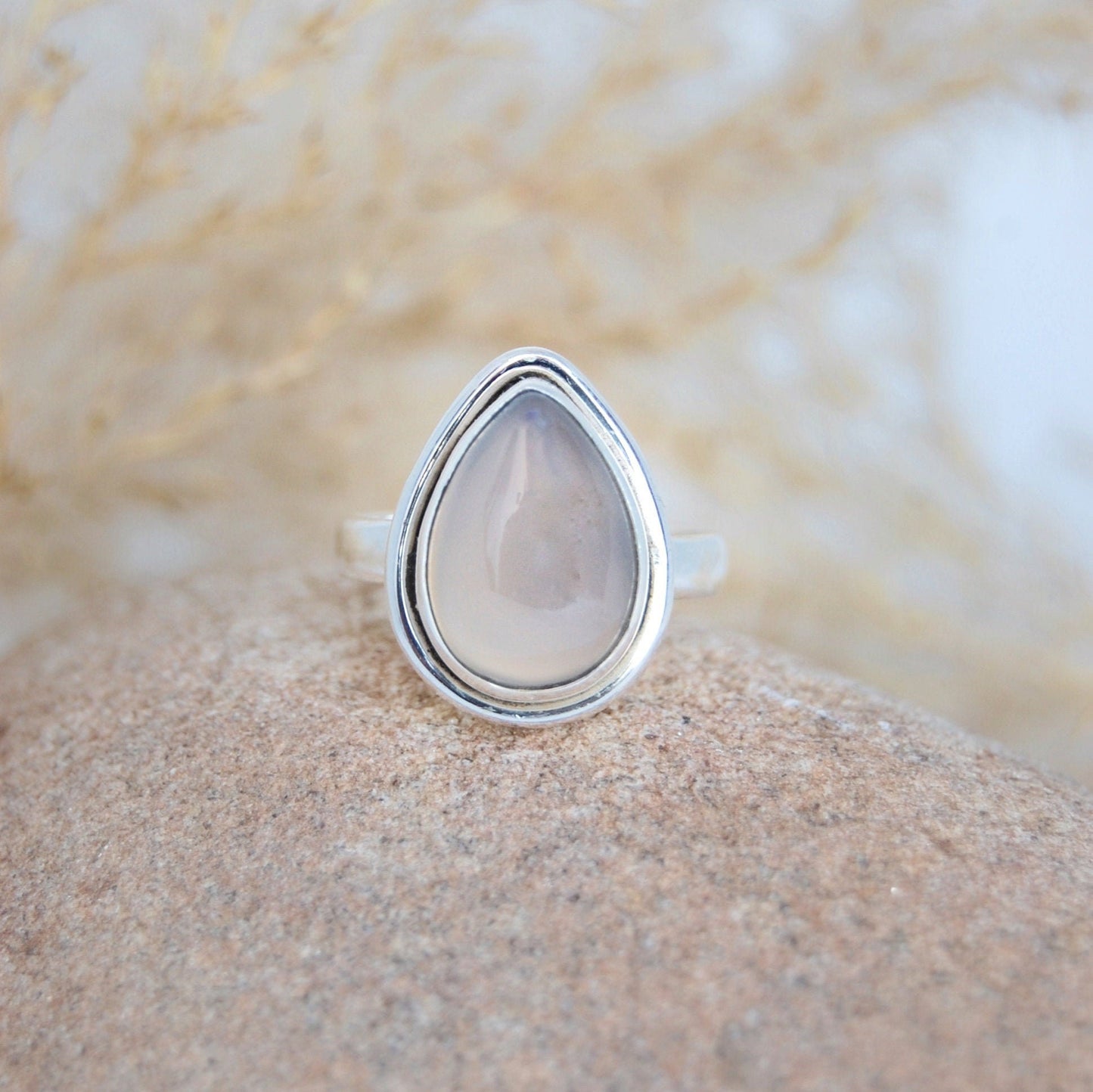 Grey Chalcedony Pear Ring