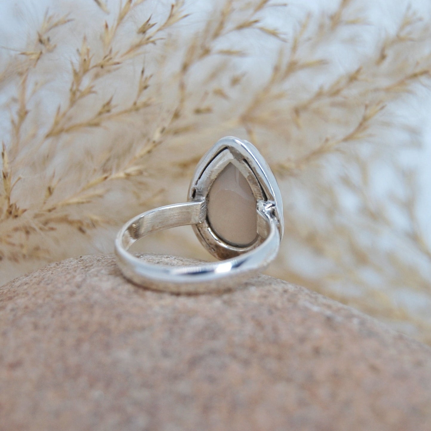 Grey Chalcedony Pear Ring