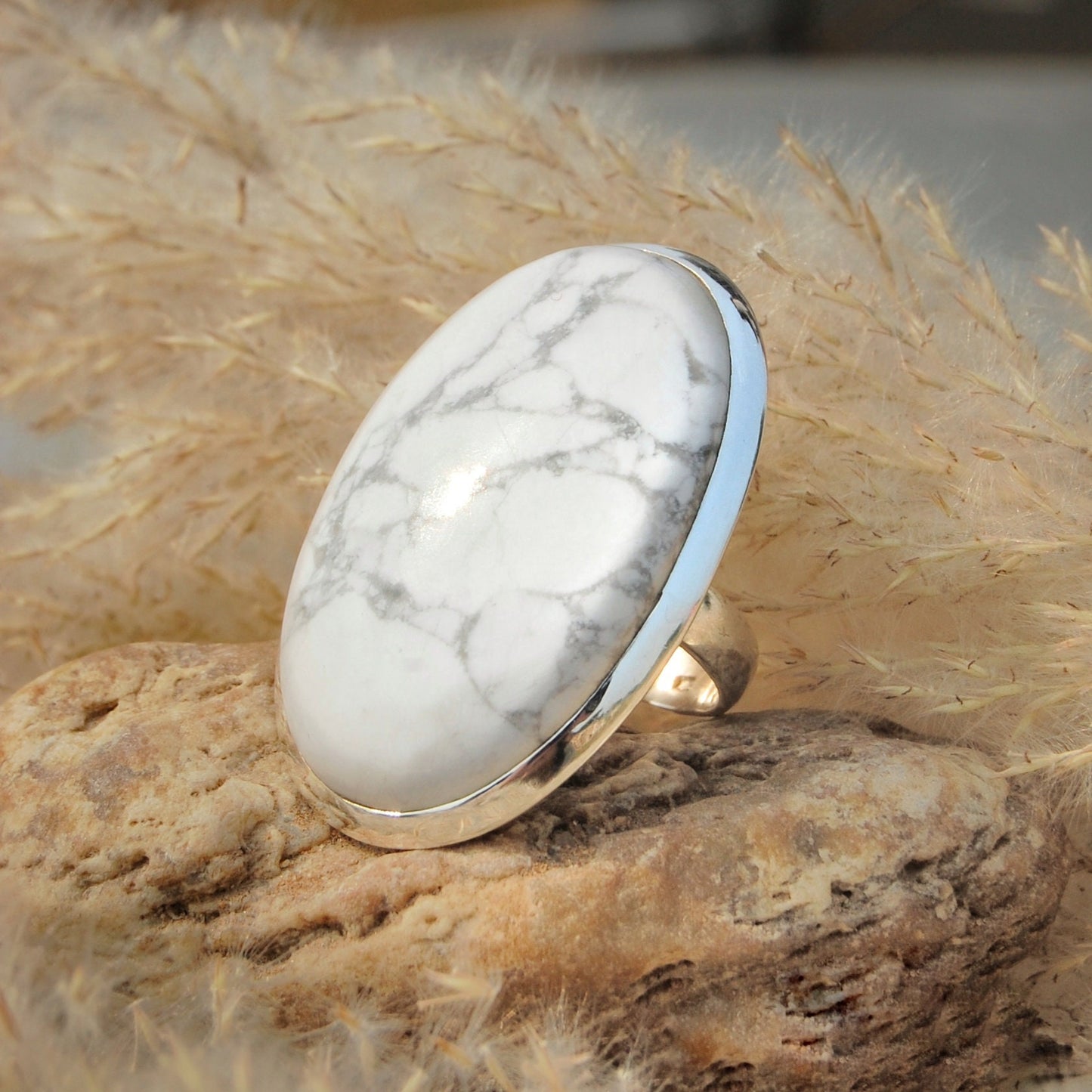 Natural Howlite Statement Ring