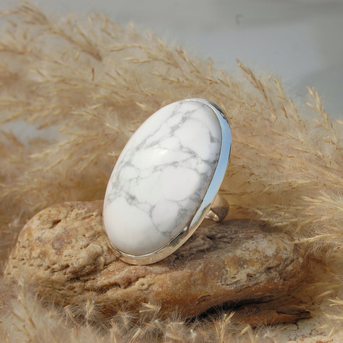 Natural Howlite Statement Ring