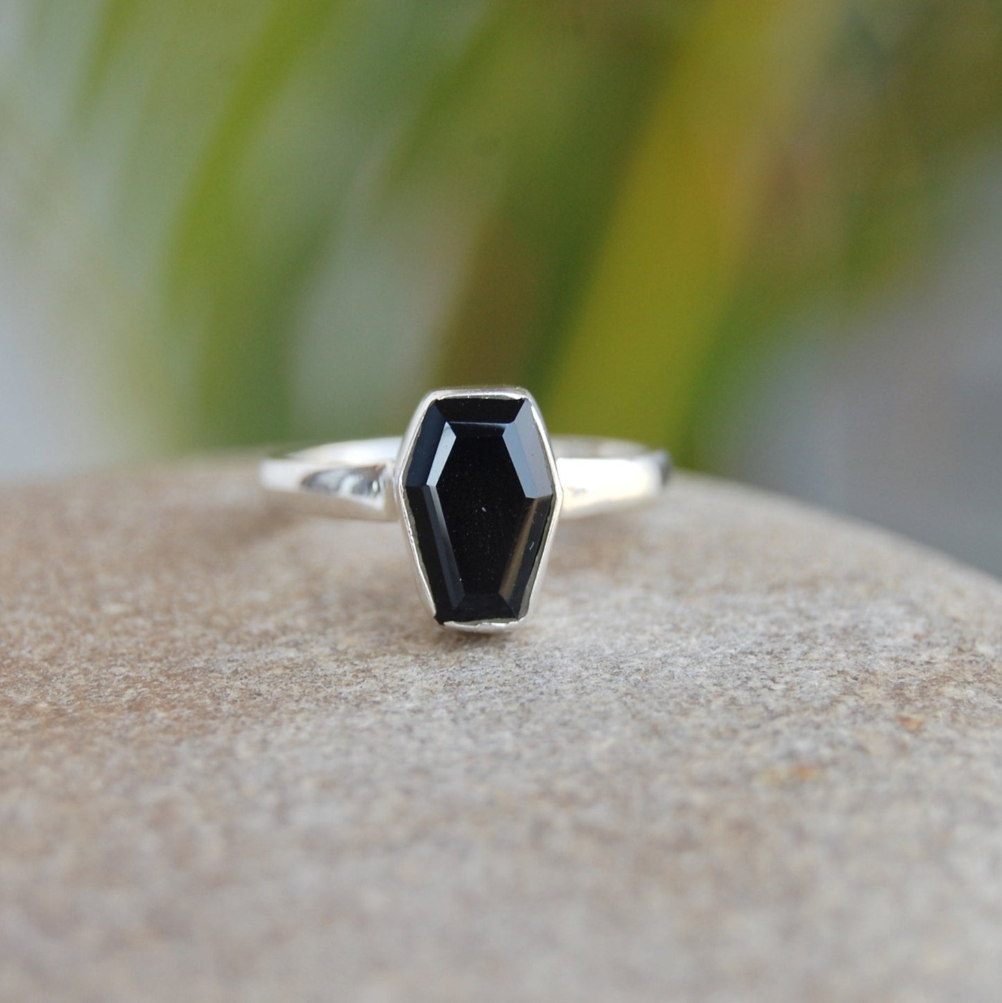 Natural Black Onyx Coffin Ring,