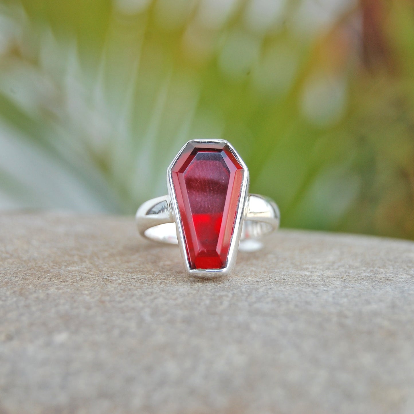 Garnet Coffin Shape Ring