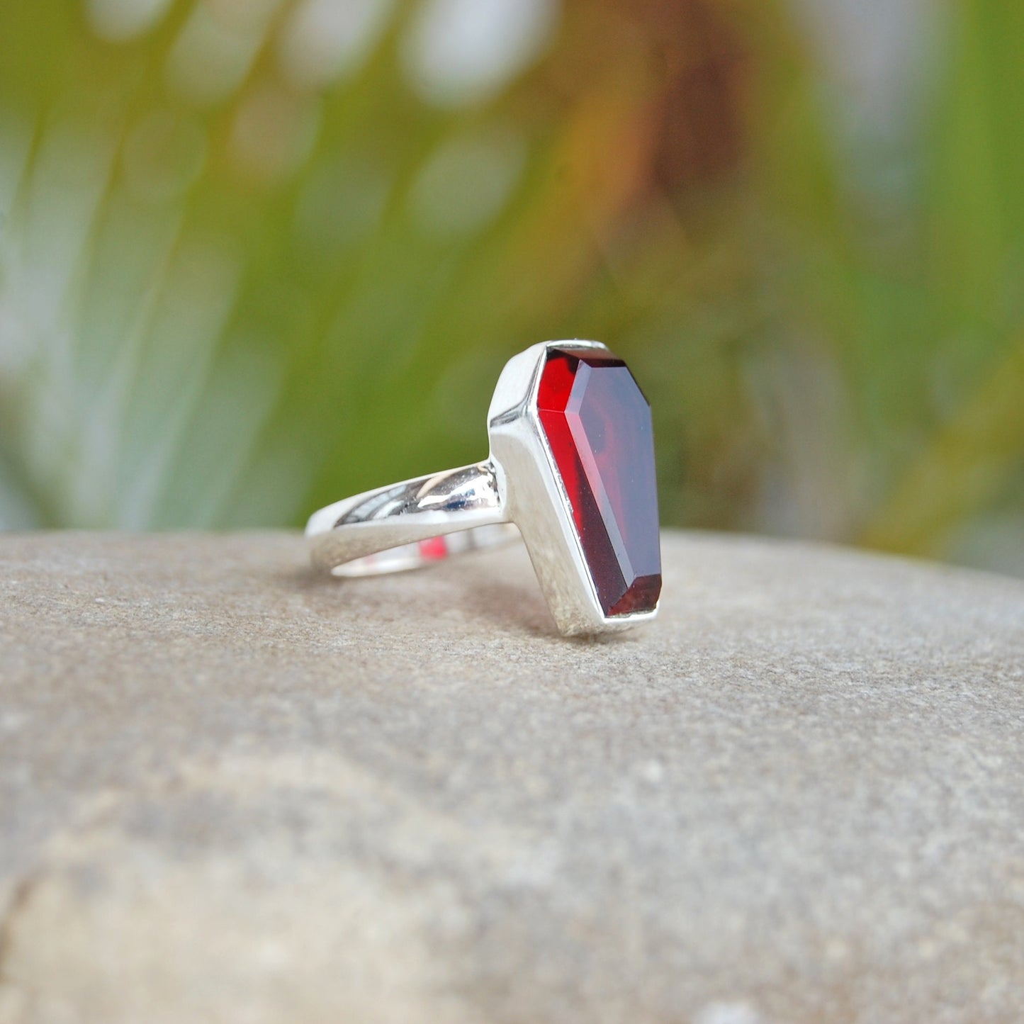Garnet Coffin Shape Ring