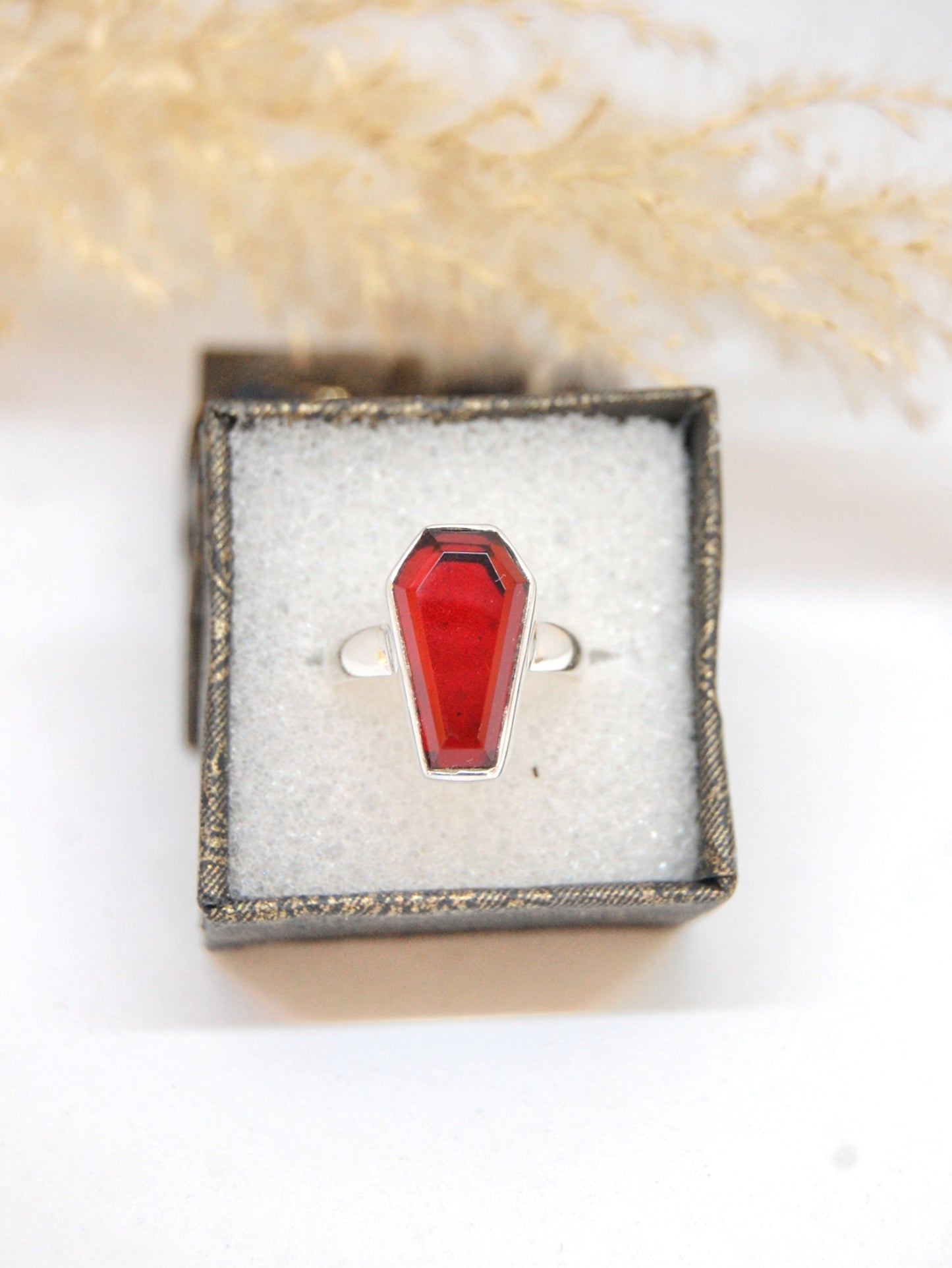 Garnet Coffin Shape Ring