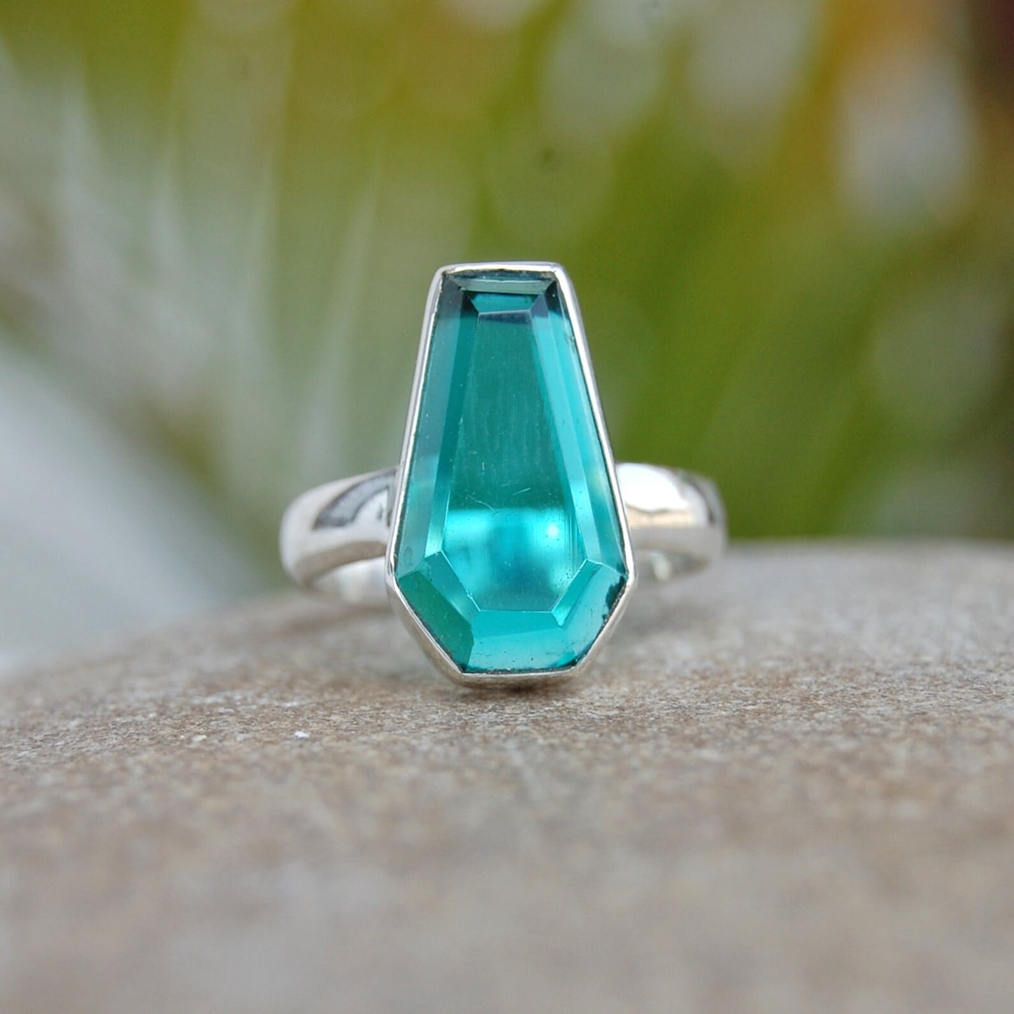 Blue Teal Quartz Coffin Ring
