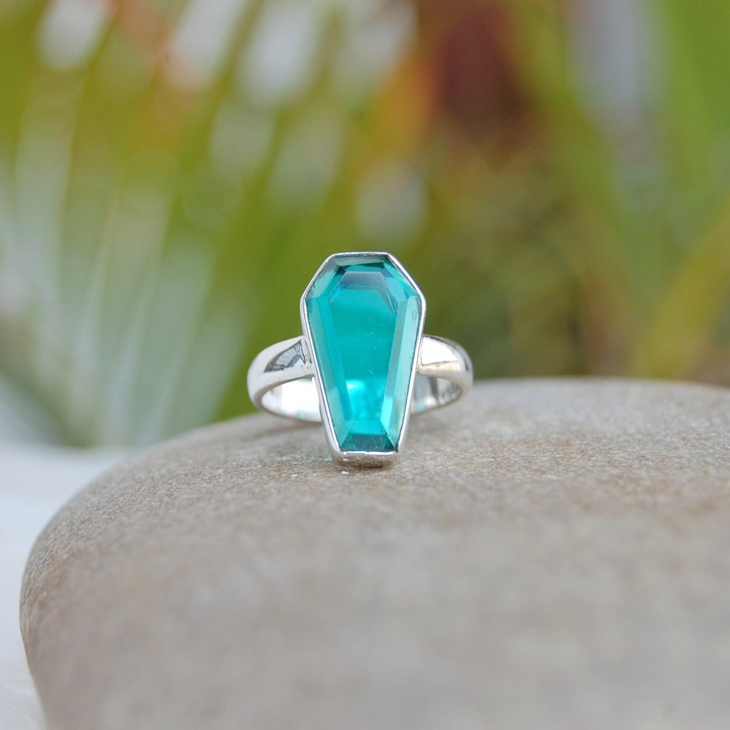 Blue Teal Quartz Coffin Ring