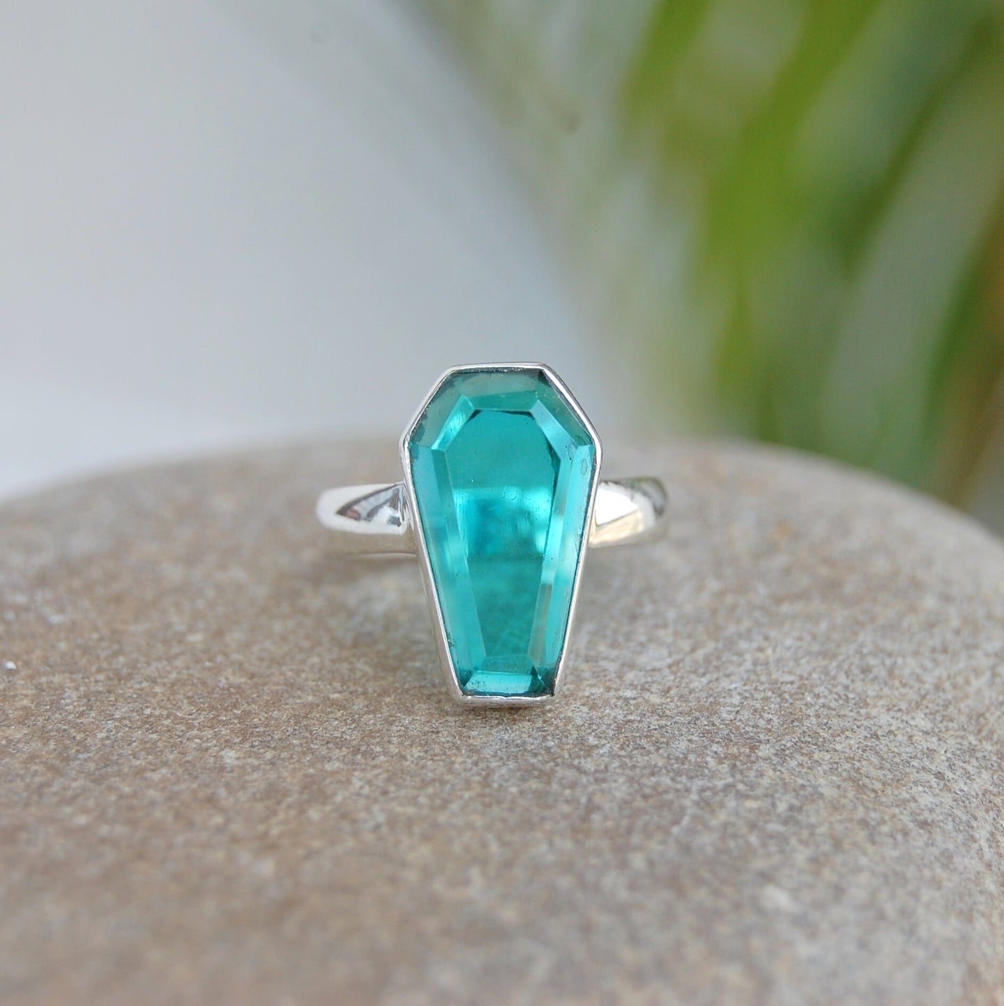 Blue Teal Quartz Coffin Ring