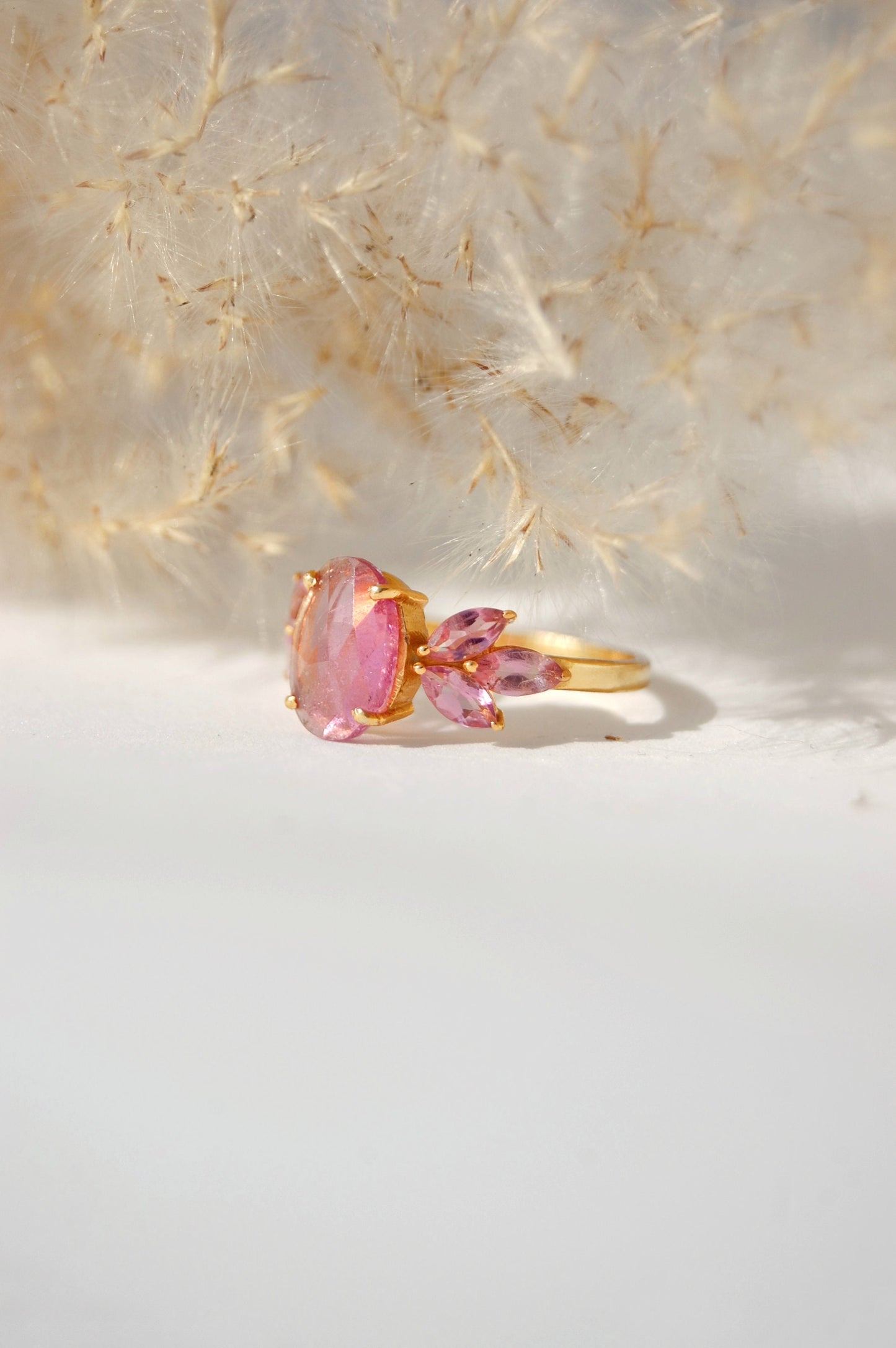 Pink Tourmaline Dainty Gold Plated Ring