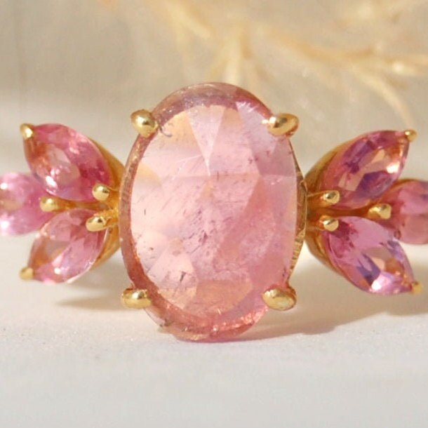 Pink Tourmaline Dainty Gold Plated Ring
