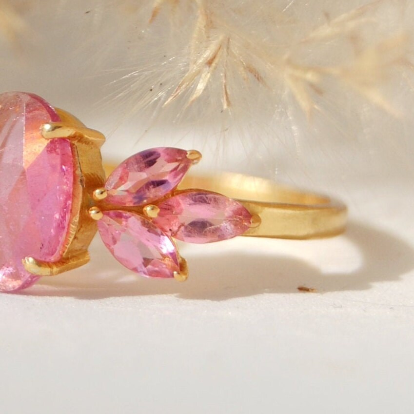 Pink Tourmaline Dainty Gold Plated Ring