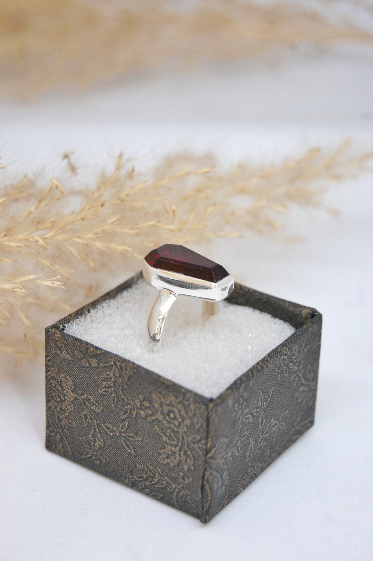 Garnet Coffin Shape Ring