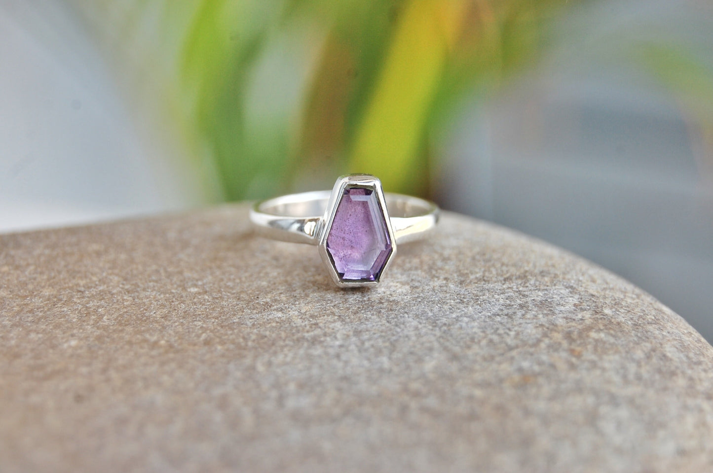 Amethyst Coffin Shape Ring