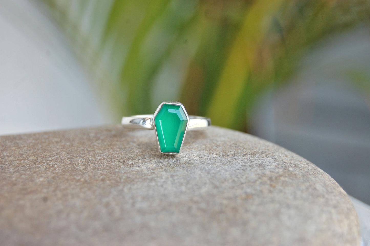 Green Onyx Coffin Shape Ring