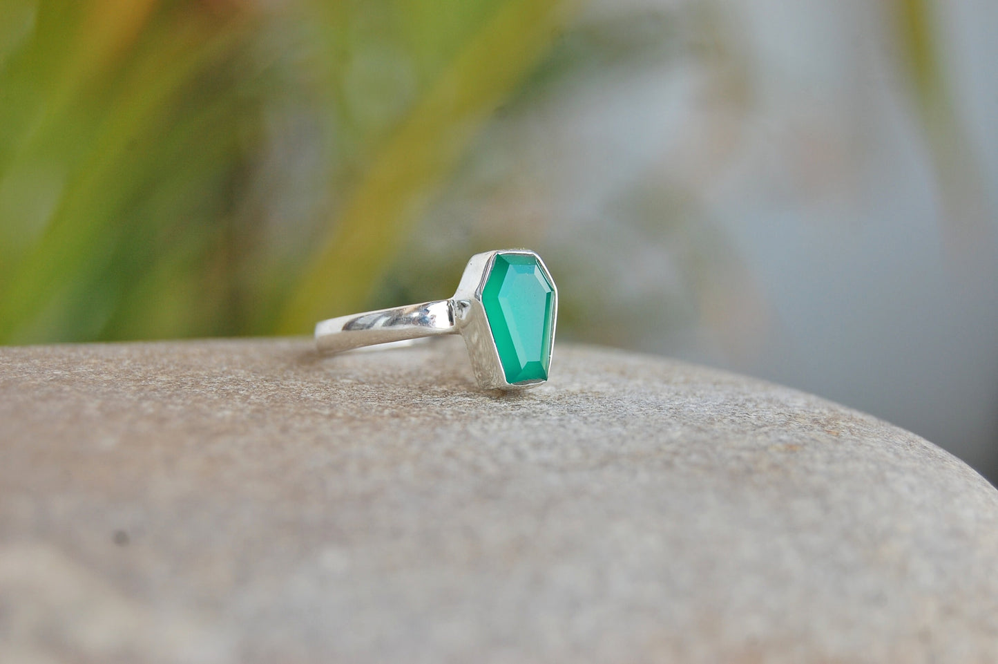 Green Onyx Coffin Shape Ring