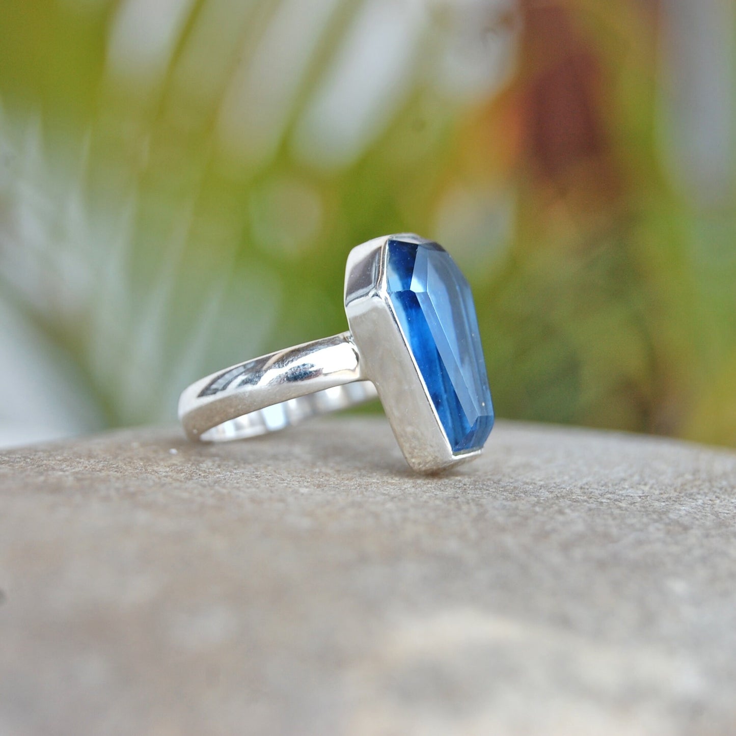 Blue Topaz Coffin Shape Ring