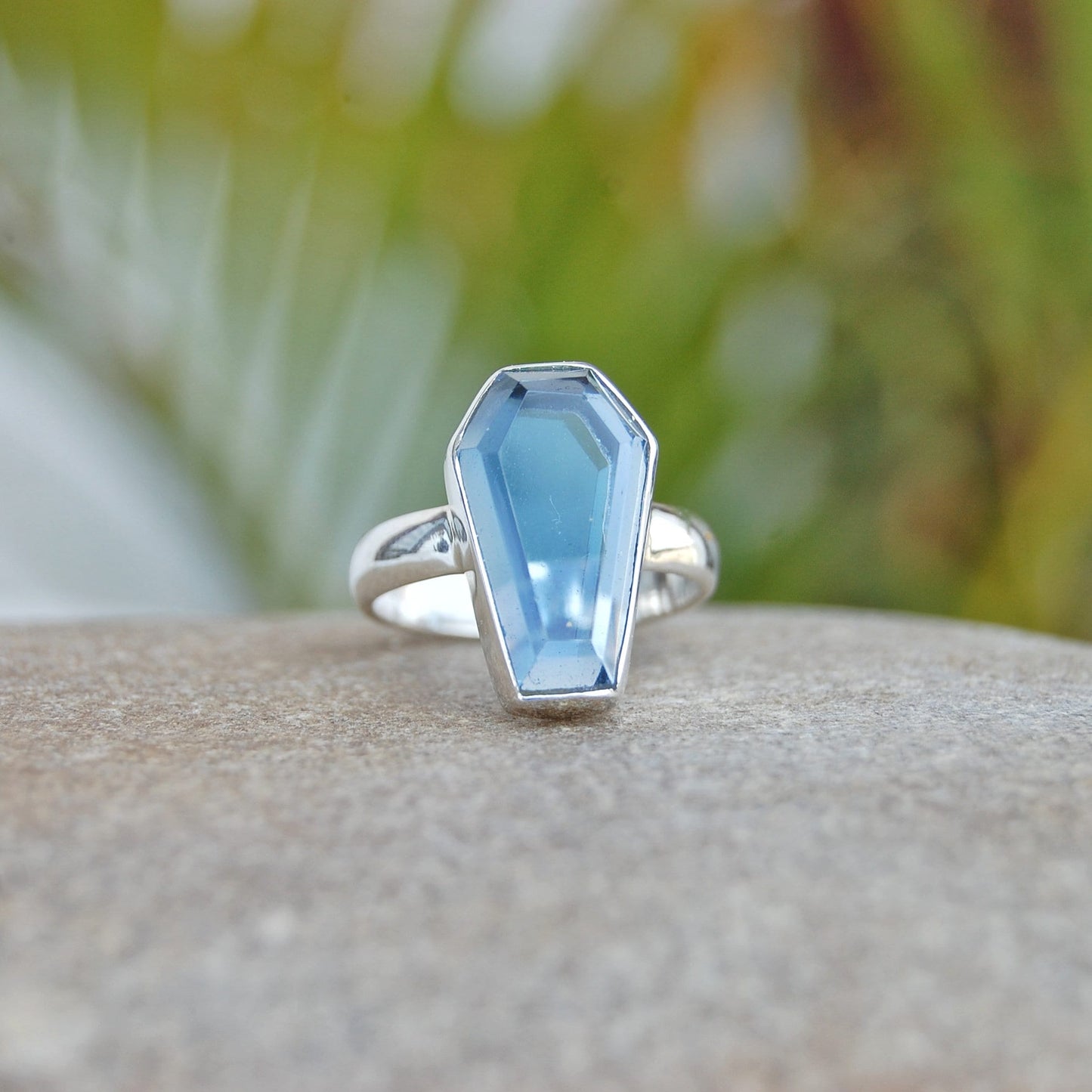 Blue Topaz Coffin Shape Ring