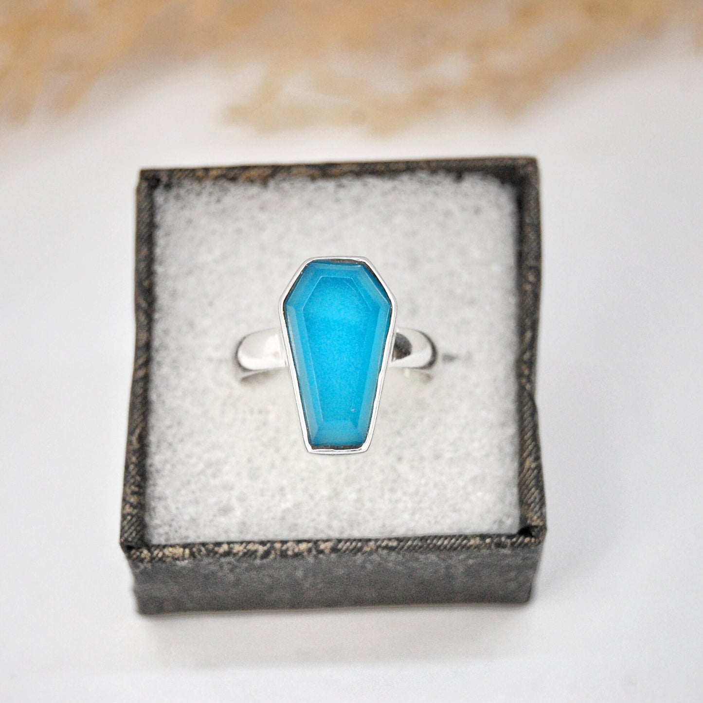 Blue Chalcedony Coffin Shape Ring