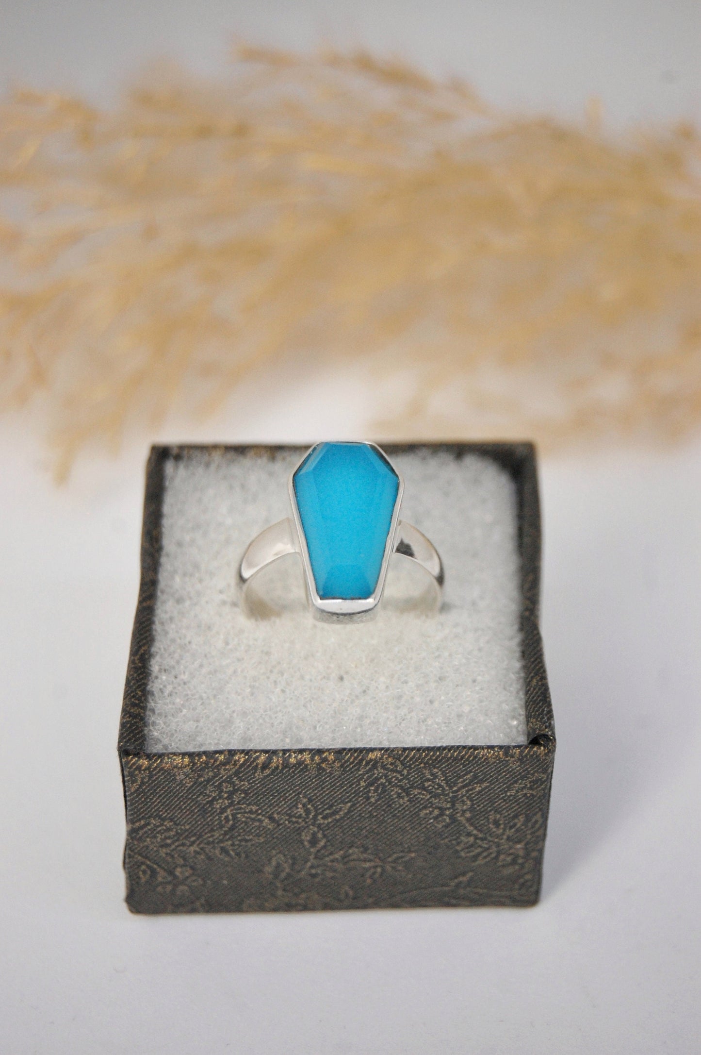 Blue Chalcedony Coffin Shape Ring