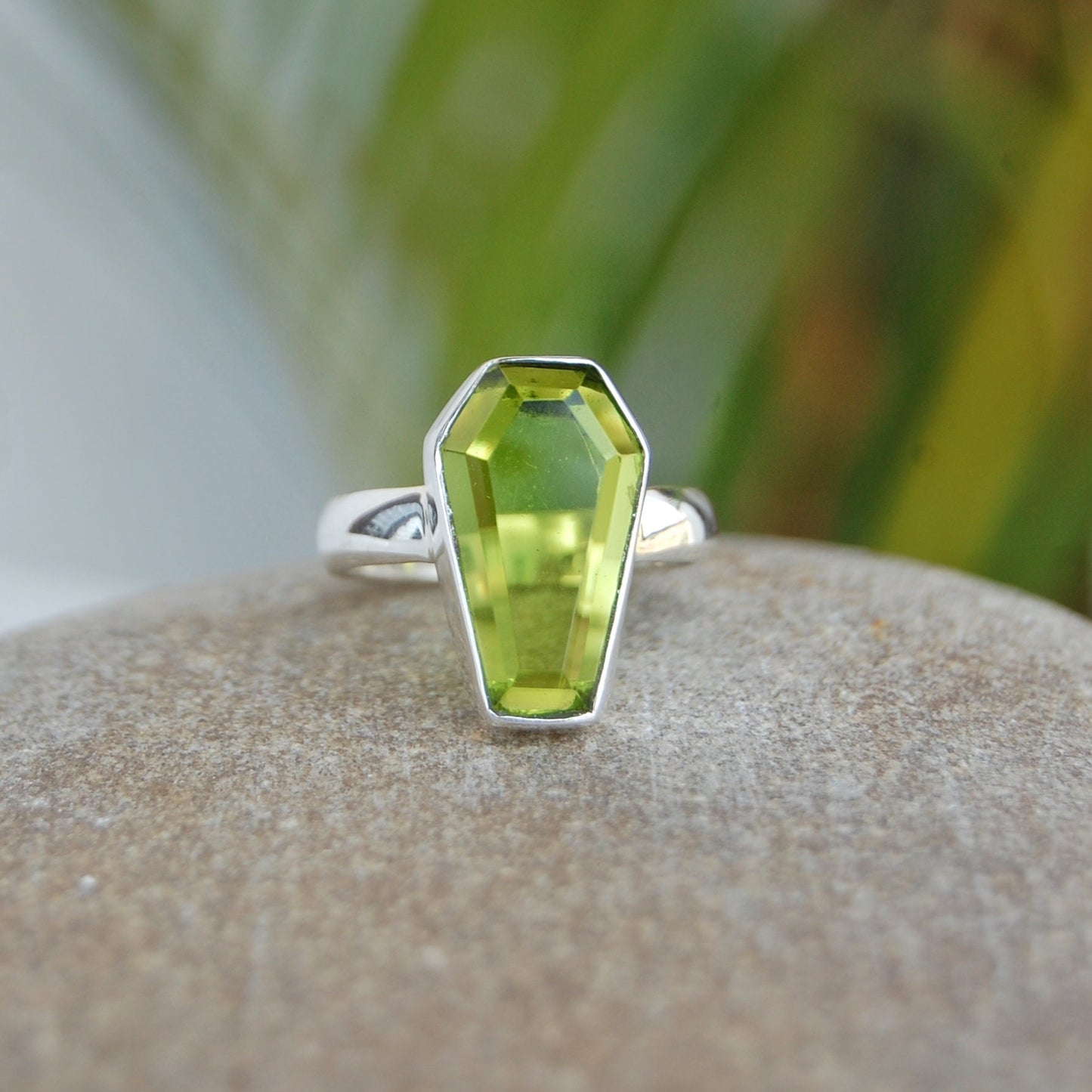 Peridot Coffin Shape Ring