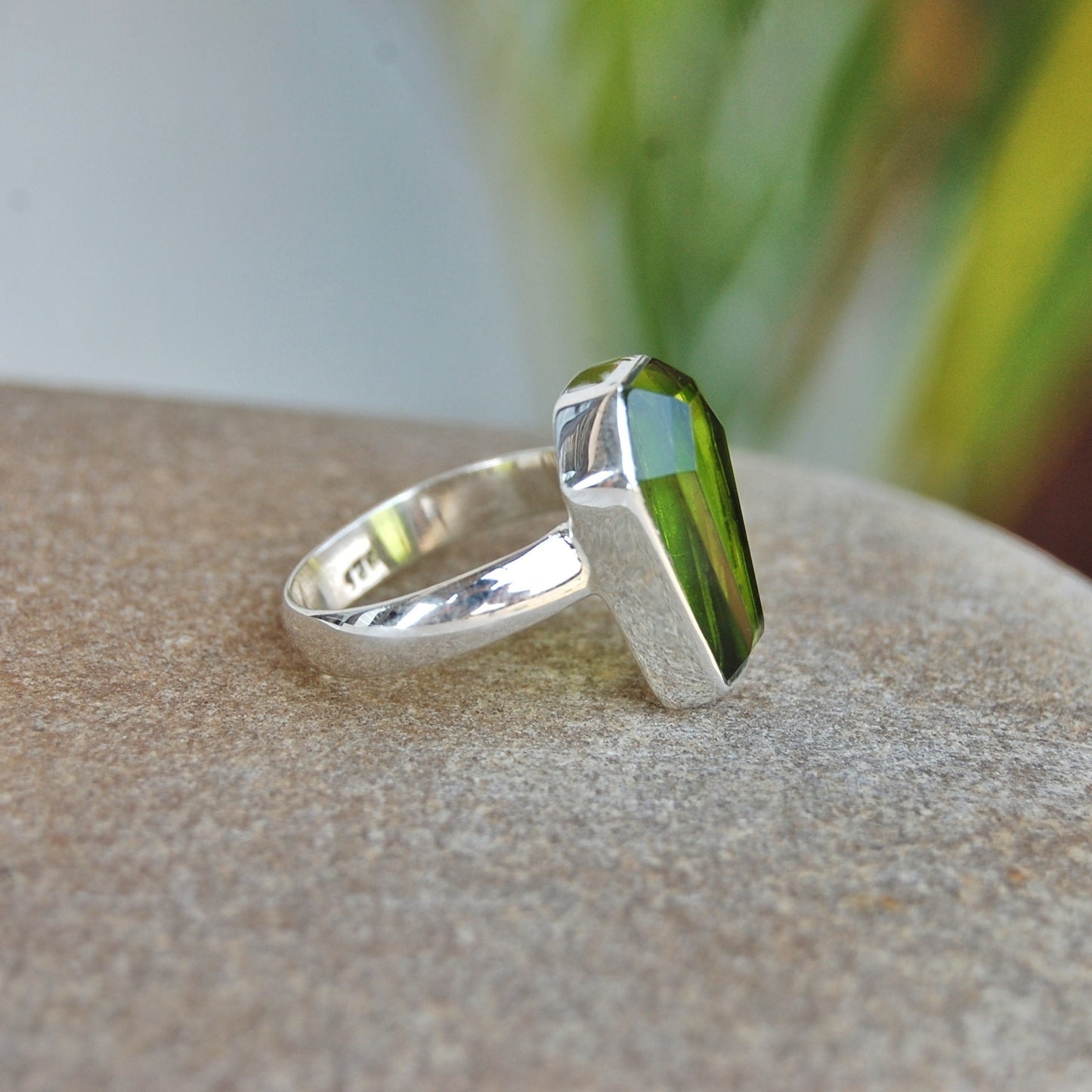 Peridot Coffin Shape Ring