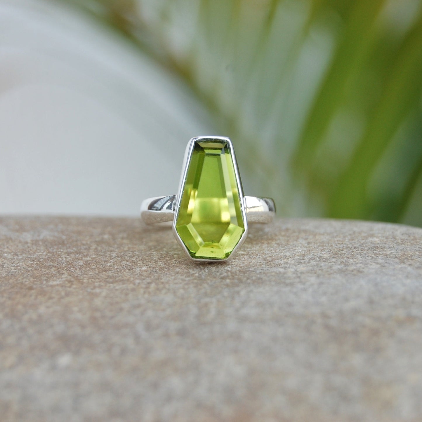 Peridot Coffin Shape Ring