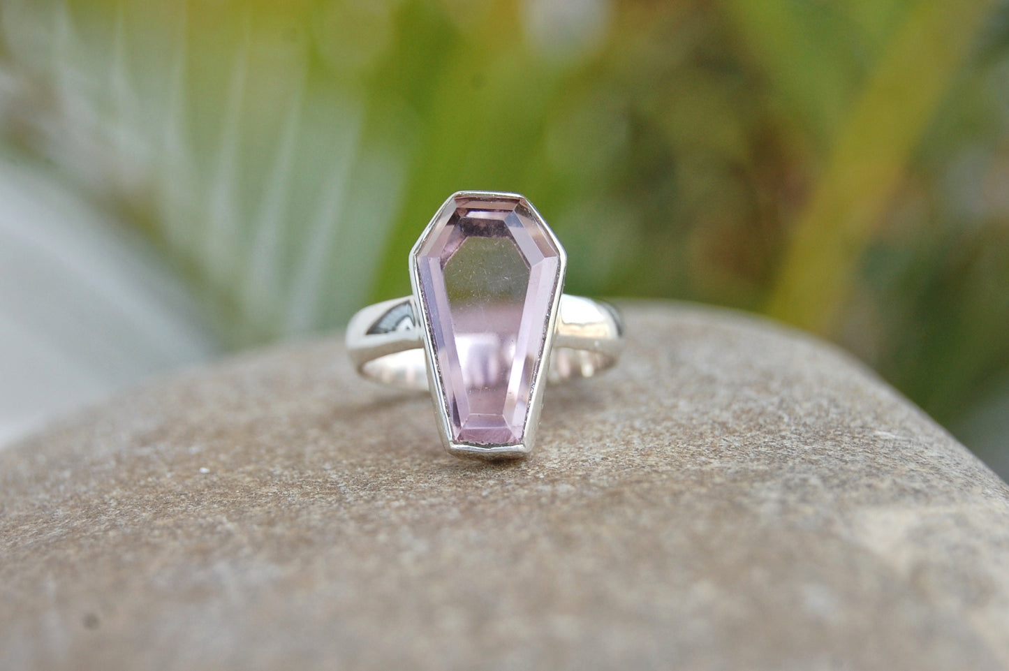 Pink Amethyst Coffin Shape Ring