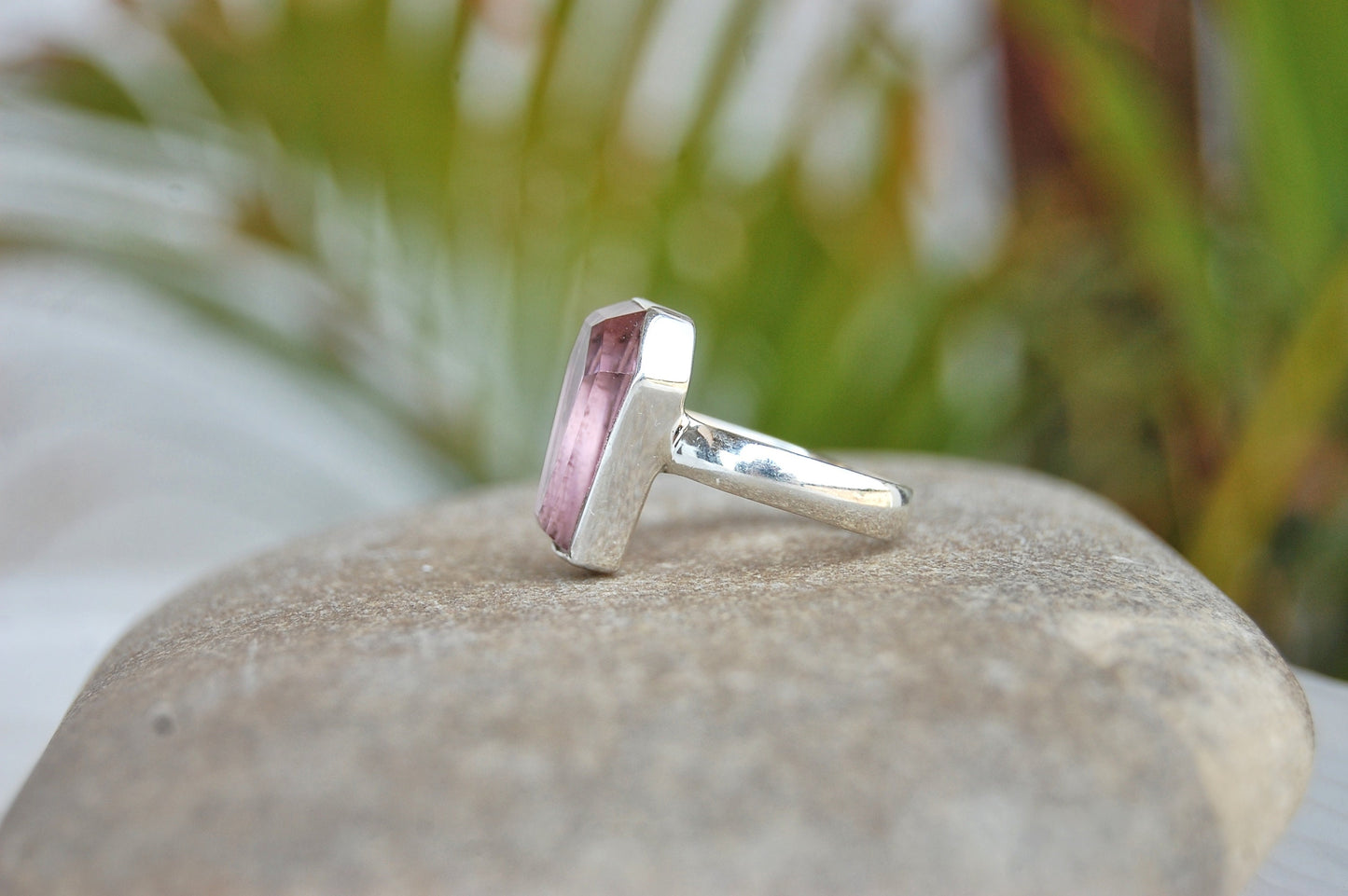 Pink Amethyst Coffin Shape Ring