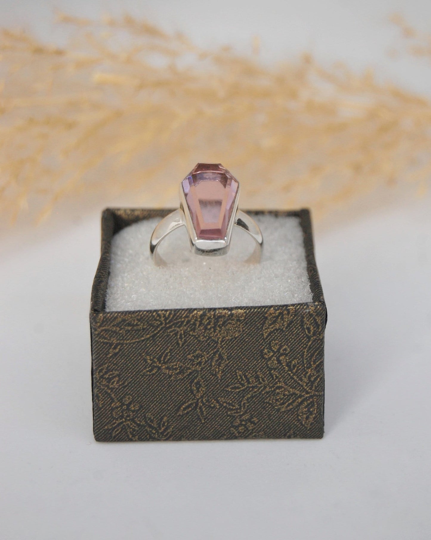Pink Amethyst Coffin Shape Ring