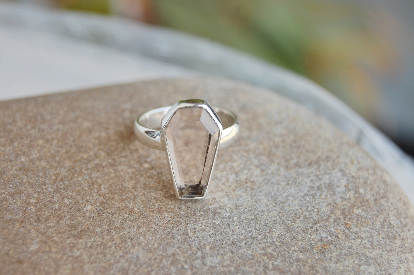 White Topaz Coffin Shape Ring