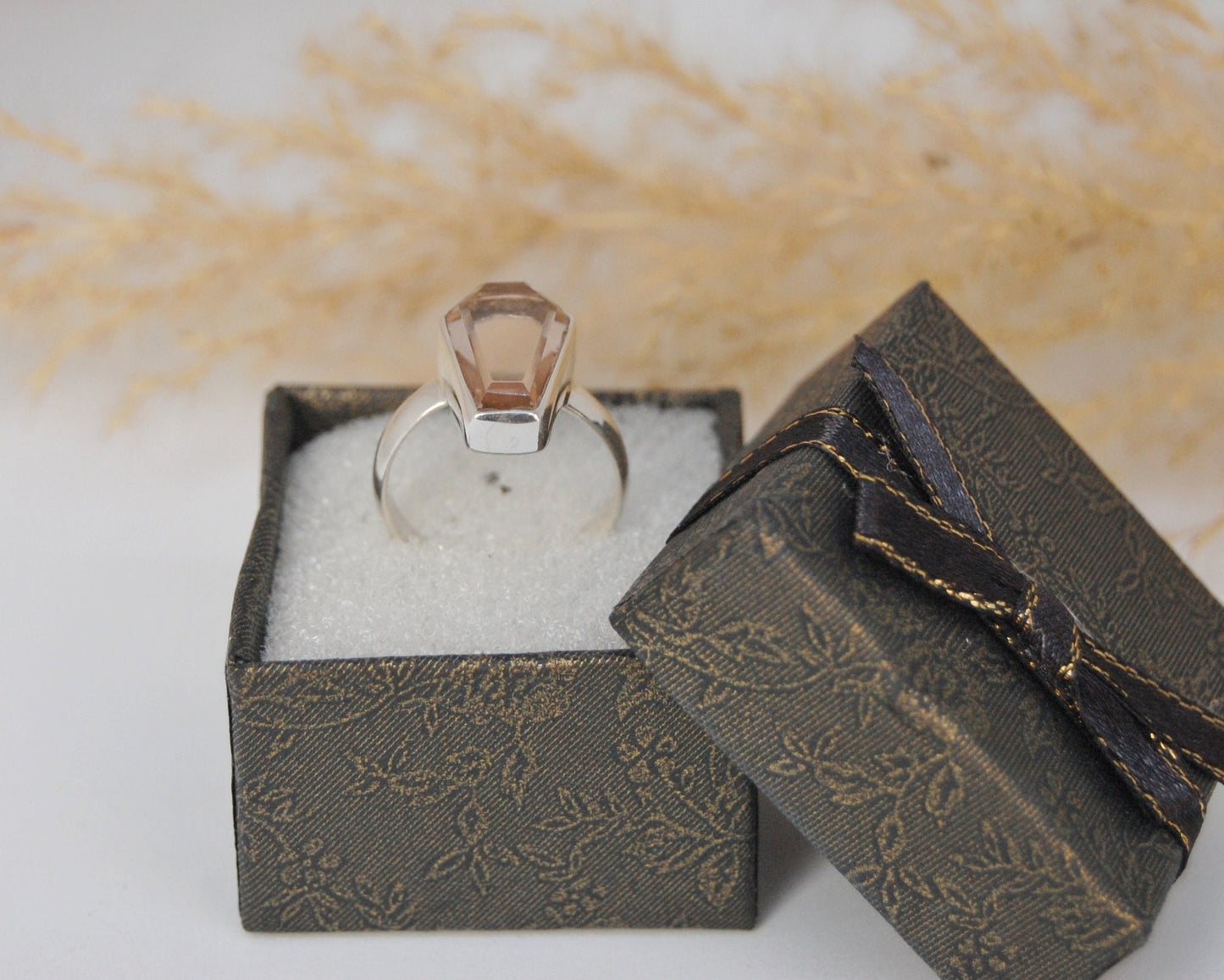 White Topaz Coffin Shape Ring