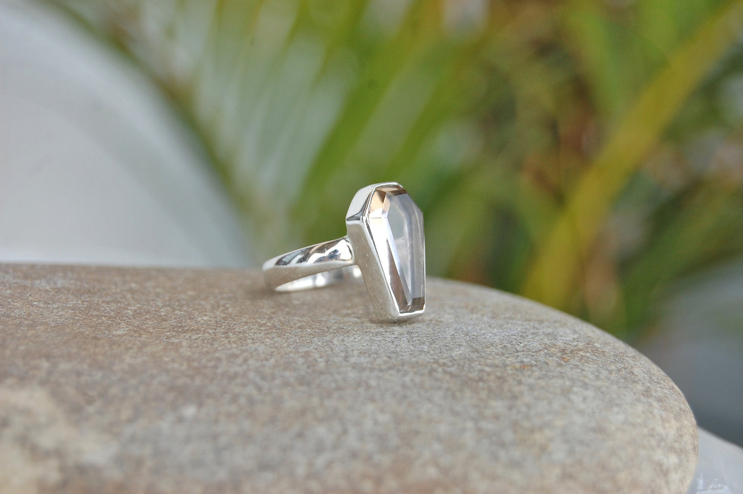 White Topaz Coffin Shape Ring