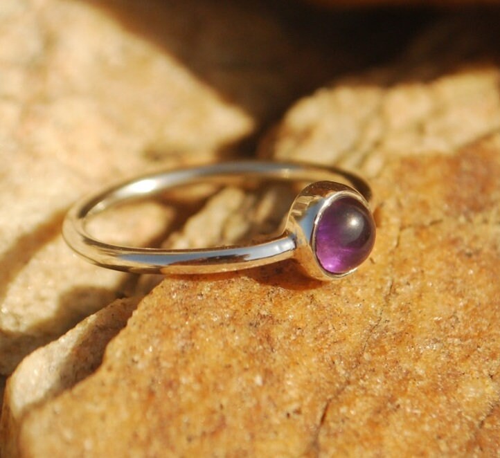 Amethyst Solitaire Silver Ring