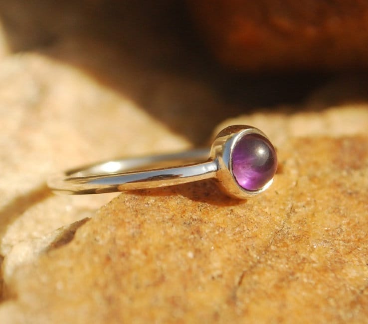 Amethyst Solitaire Silver Ring