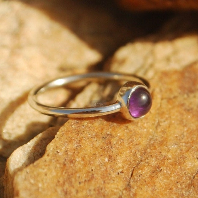 Amethyst Solitaire Silver Ring