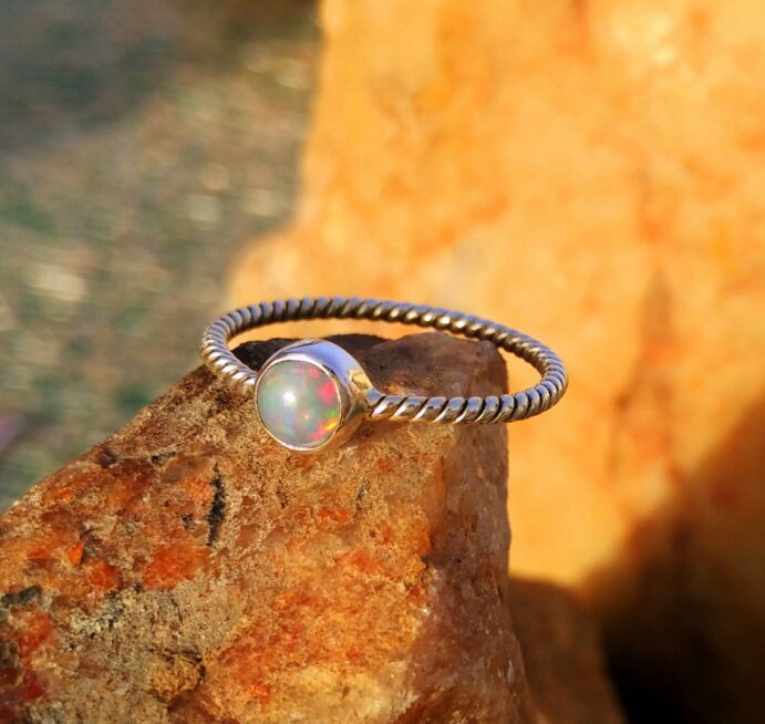 Fire Opal Twisted Band Ring