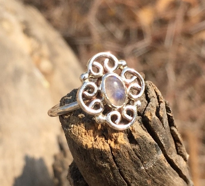 Rainbow Moonstone Filigree Ring