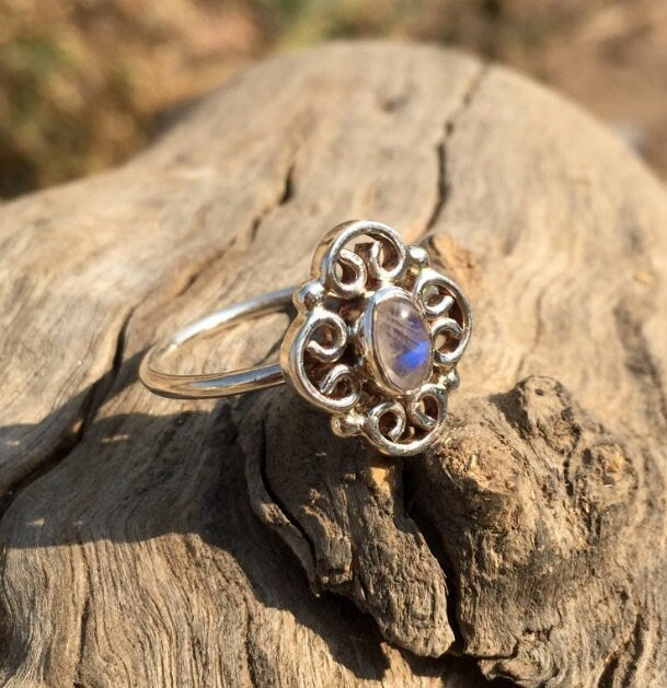 Rainbow Moonstone Filigree Ring