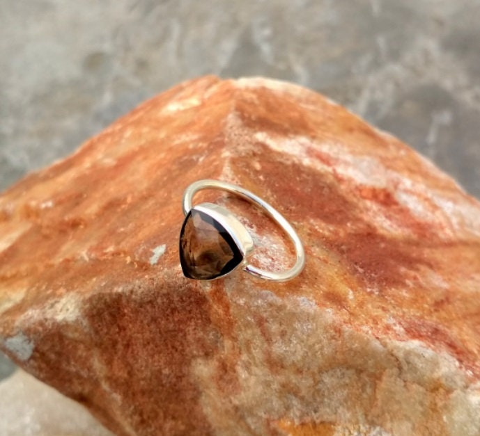 Trillion Shape Smoky Quartz Ring