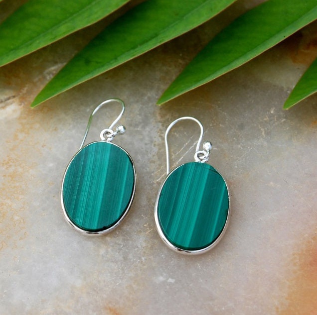 Malachite Silver Dangle Earrings