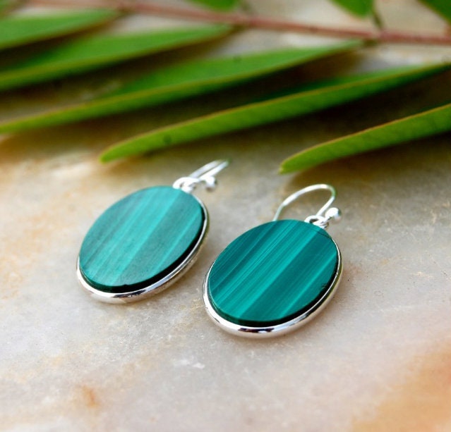 Malachite Silver Dangle Earrings