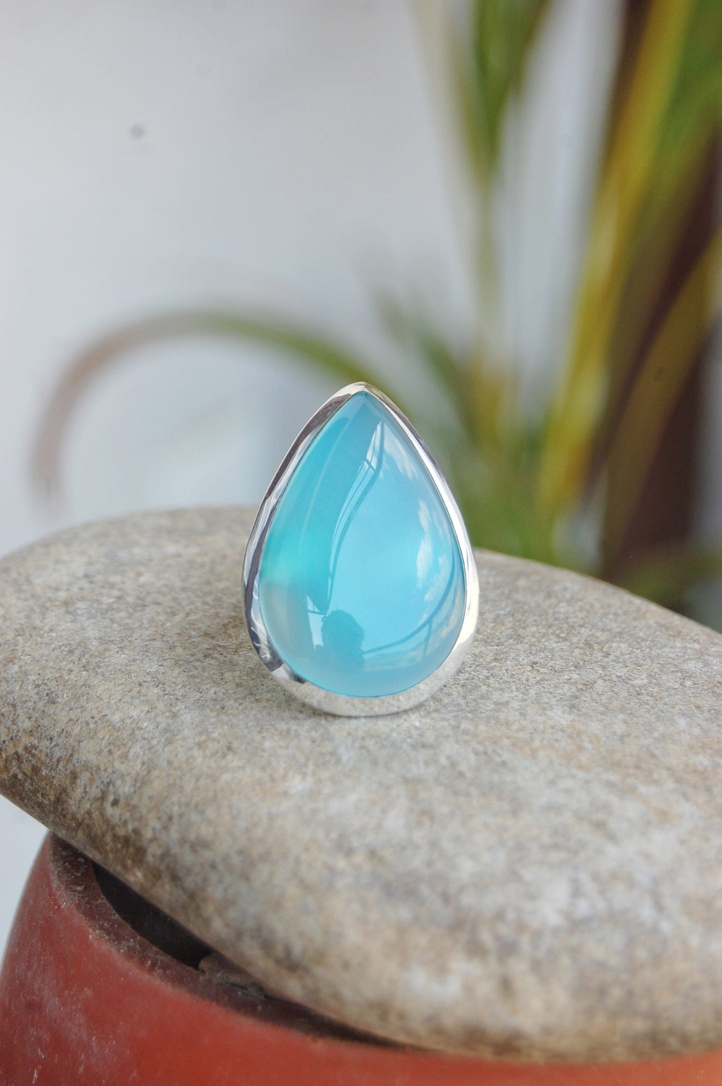Aqua Chalcedony Statement Ring