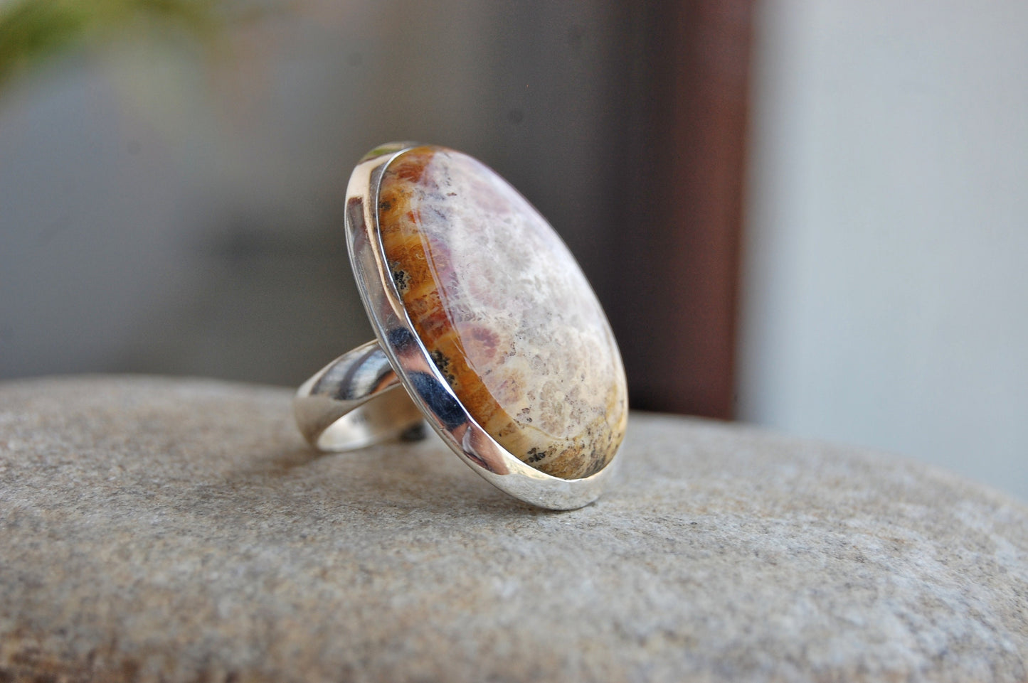Big Coral Fossil Statement Ring