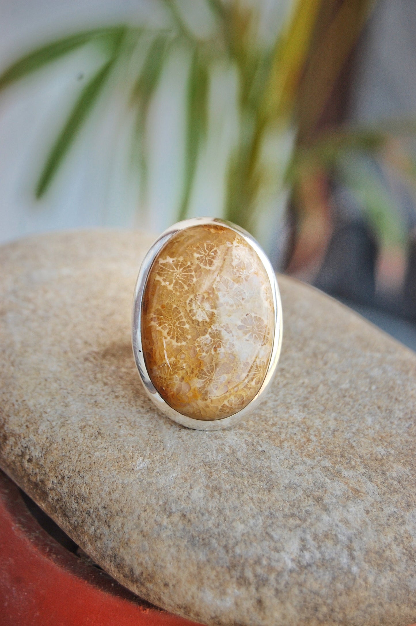 Big Coral Fossil Statement Ring