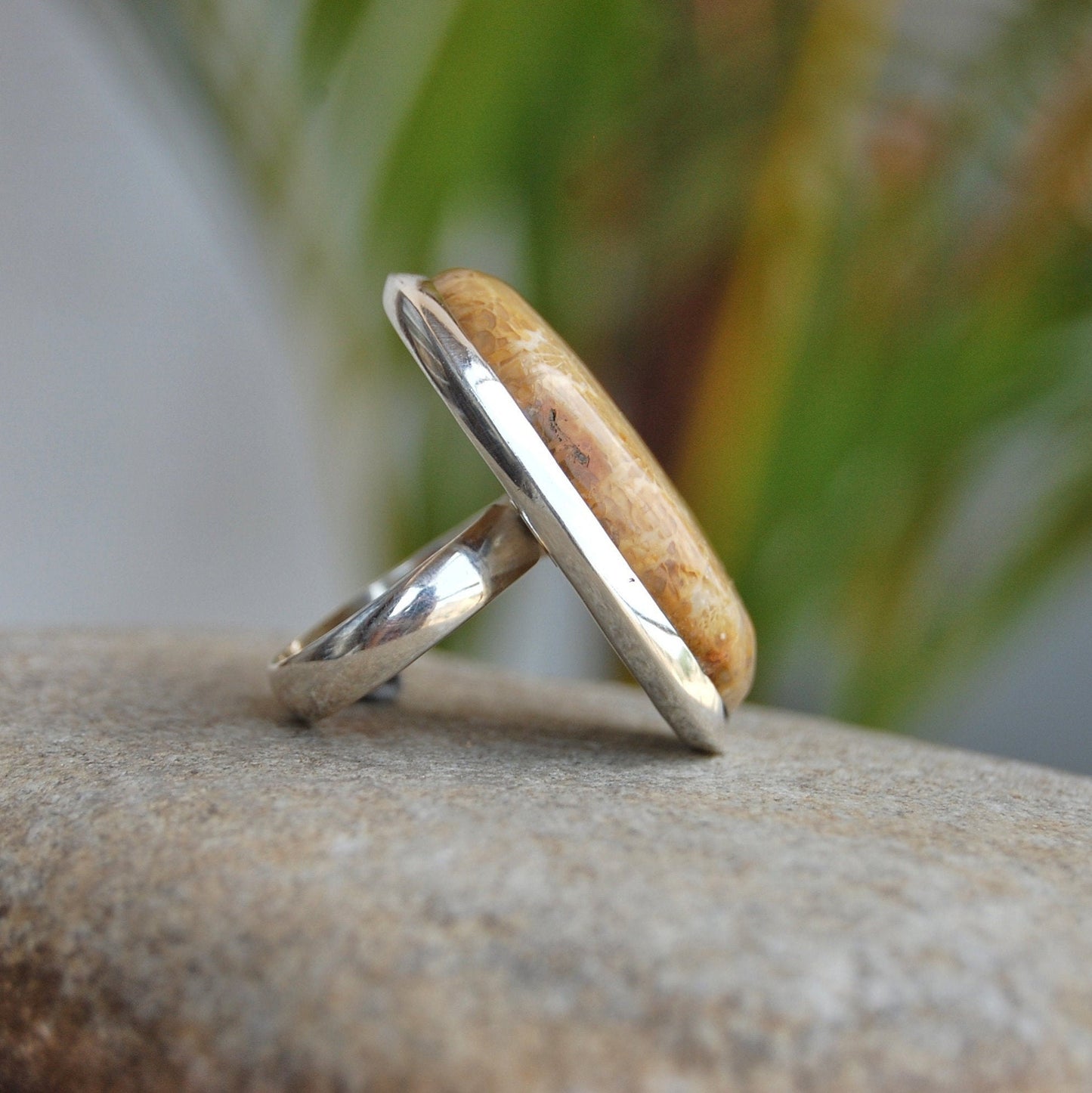 Big Coral Fossil Statement Ring