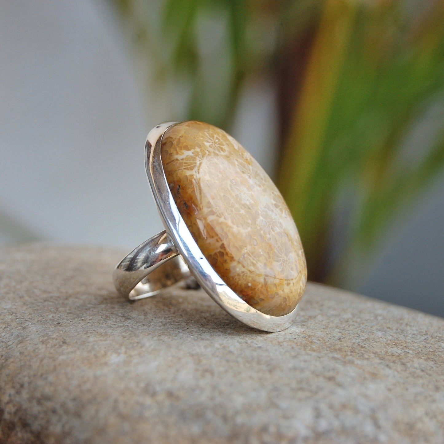 Big Coral Fossil Statement Ring