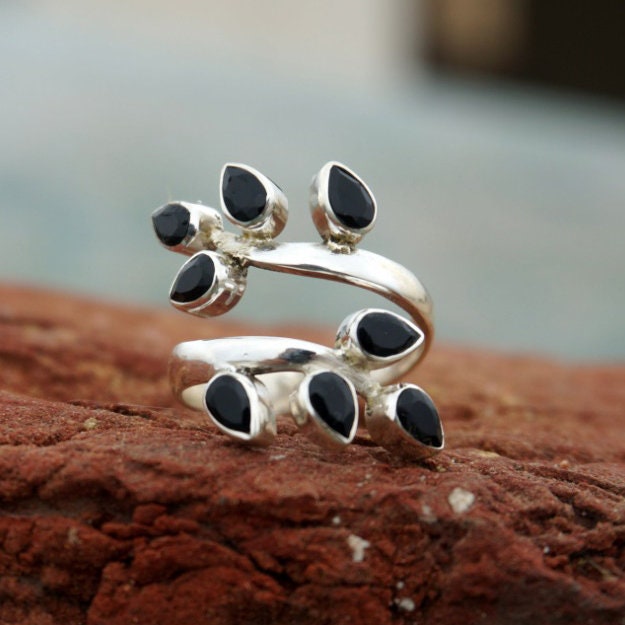 Black Onyx Leaf Branch Ring