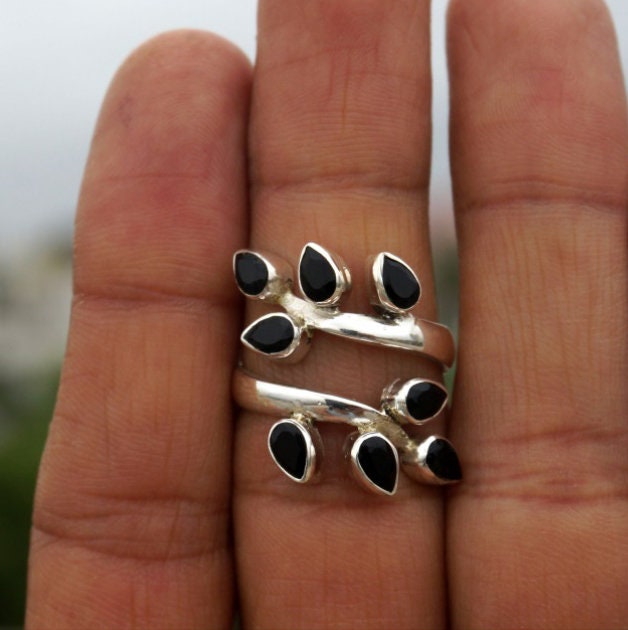 Black Onyx Leaf Branch Ring