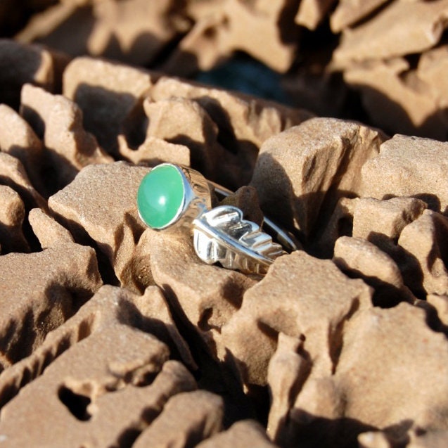 Green Chrysoprase Leaf Ring